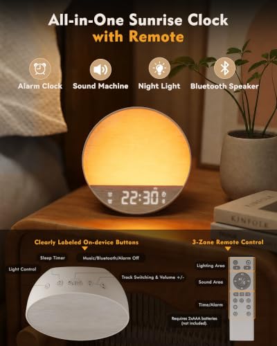 Sunrise Alarm Clock with Sound Machine Bluetooth Speaker Remote Putty