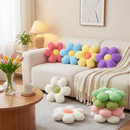 Flower Shaped Floor Pillows Set - 20 Colorful Daisy Plush Cushions for Home & Living