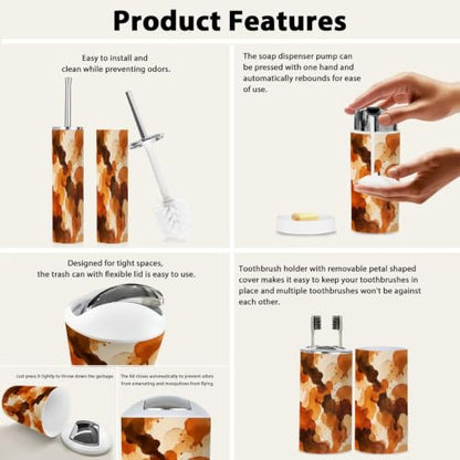 Bathroom Accessory Set 6PCS Burnt Orange Brown Ink - Stylish Organization
