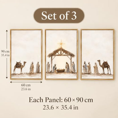3-Piece Nativity Wall Art Set - Framed Religious Decor, 24 x 36 in Wheat Cocoa
