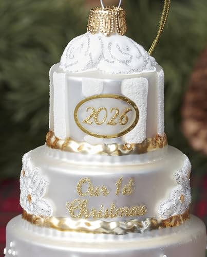 Lenox 2026 Retro Blown Glass First Christmas Wedding Ornament - Cake Variation