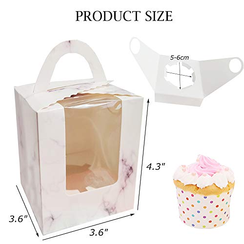 30 Pcs Cupcake Boxes Individual Kraft Paper Single Cupcakes Containers with Window Insert and Handle for Wedding Birthday Party Favor Packaging