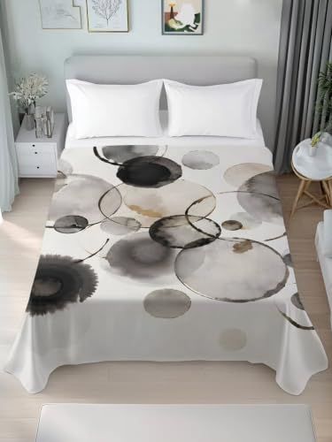 Queen Size Flat Sheet Gray Color Block Polka Dot Microfiber Breathable Bedding - Variation: Gray / Queen