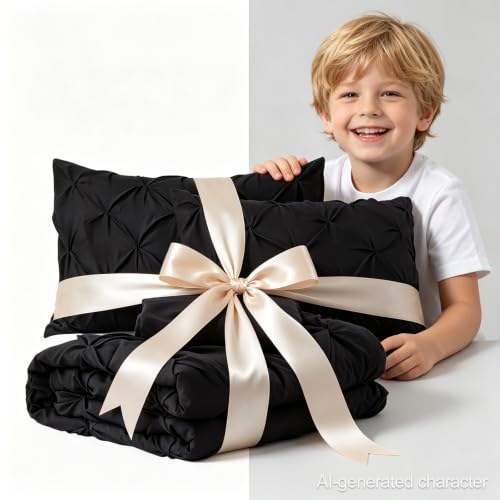 Twin Zipper Bedding Set with Comforter, Sheet & Pillow Cases - Black