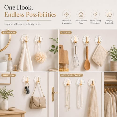 Decorative Water Ripple Hexagon Adhesive Wall Hooks - Rose Gold, 10 Pack
