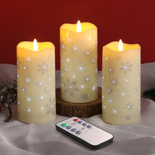 Snowflakes Fiber Optic Christmas Flameless Candles with Remote Control