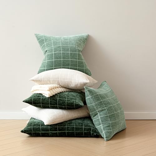 Decorative Chenille Plaid Throw Pillow Cover Moss Green 18x18 Set of 2 - Variation of THIS listing