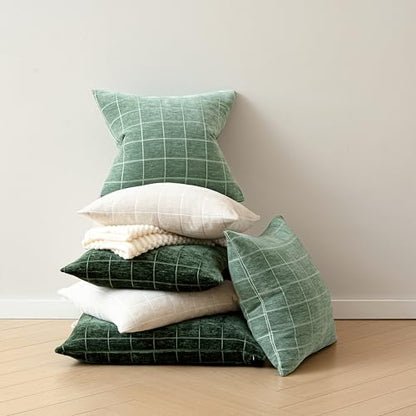 Decorative Chenille Plaid Throw Pillow Cover Moss Green 18x18 Set of 2 - Variation of THIS listing