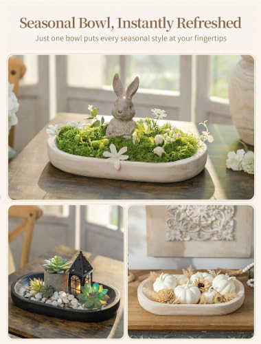 Hanobe White Wooden Decorative Key Bowl for Coffee Table, Rustic Home Decor