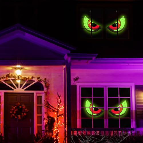 Halloween Window Decorations - Spooky Glowing Eyes, Glow in Dark Indoor & Outdoor, Solar Light-Up Wall & Lawn Decor - Style_A