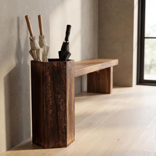 Rustic Wooden Umbrella Stand - Large Capacity Indoor Barrel Shape Organizer
