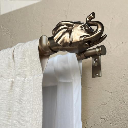 Warm Gold Double Curtain Rod - 36-72 Inch Adjustable Boho Finials