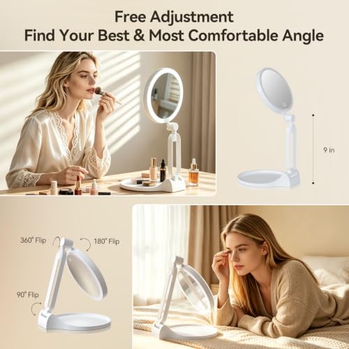 Travel Makeup Mirror with Lights 1X/40X Magnification and Adjustable Color Illumination