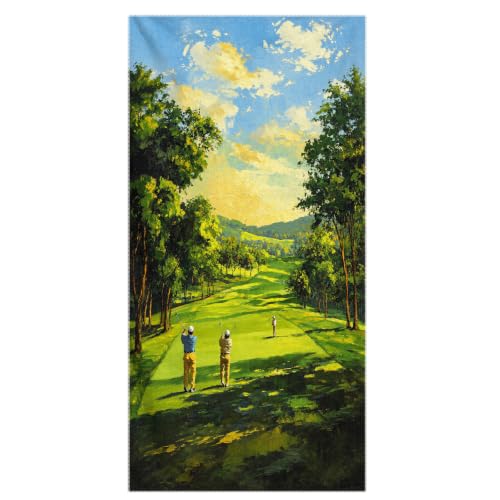 Vintage Golf Pattern Beach Towel - Large 36x72 Inch Absorbent Quick Dry Sea Blue