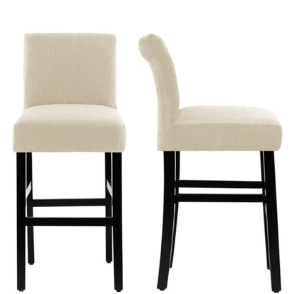 Jacquard Waterproof Bar Stool Covers Set of 4 - Mid Back Ivory