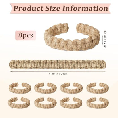 8 PCS Boho Braided Curtain Tiebacks Rustic Brown Natural Rope Home Decor
