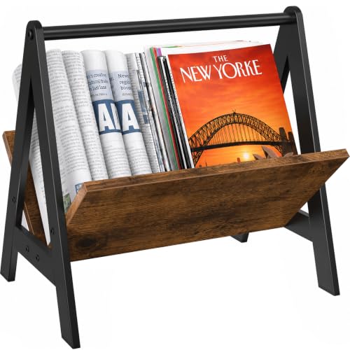 Wood Magazine Holder Floor Rack with Tilted Display and Anti-Slip Base