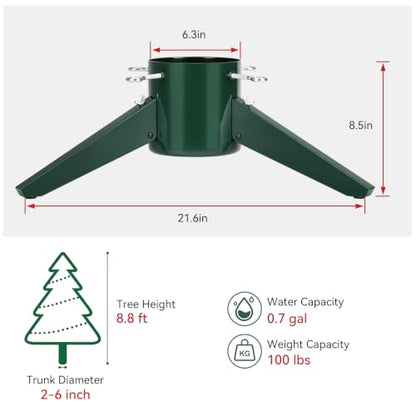 Metal Christmas Tree Stand for 8ft Live Trees - Green, 100lb Capacity