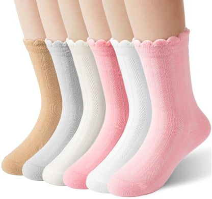 Girls Socks Cotton Ruffle Crew Ankle Socks for School Size 2-14 Years - Mix 6-8 Years