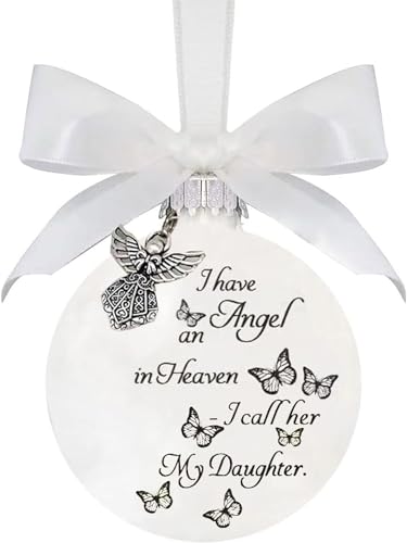 Angel Memorial Ornament with White Feathers and Bow Tie - Christmas Holiday Decorations for Loss of Daughter