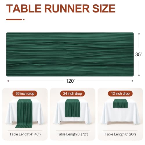Emerald Green Cheesecloth Table Runner 35x120 Inch Boho Rustic Decor - 3 Pcs