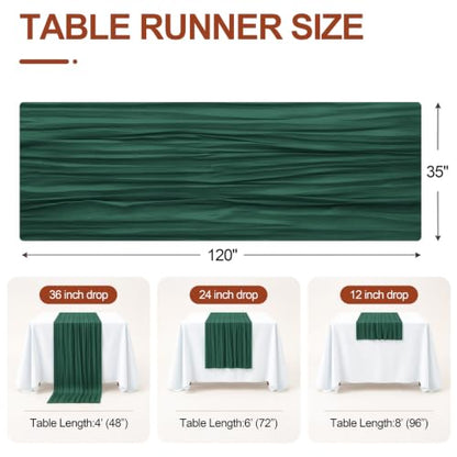Emerald Green Cheesecloth Table Runner 35x120 Inch Boho Rustic Decor - 3 Pcs