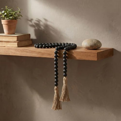 Black 39in Wood Bead Garland Farmhouse Decor with Tassels