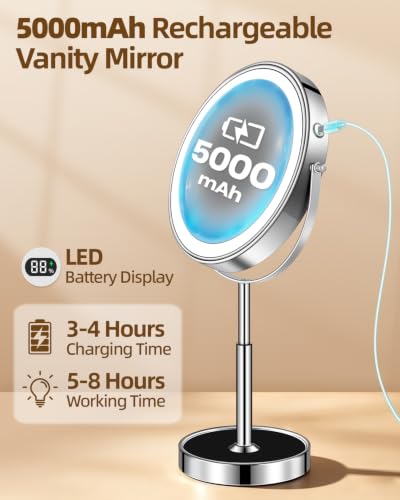 Chrome Lighted Makeup Mirror with 30X Magnification & Adjustable Height