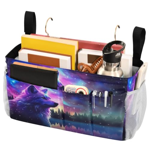 Stars Wolf Bedside Caddy Storage Bag with Hooks for Bunk Bed Headboards - 6 Pockets