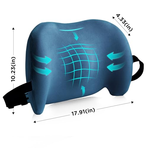 Lumbar Support Pillow for Office Chair, Car Lumbar Pillow Lower Back Pain Relief, Memory Foam Back Cushion with Adjustable Straps, Ergonomic Chair Back Pillow for Gaming Chair, Car, Bed (BLUE)