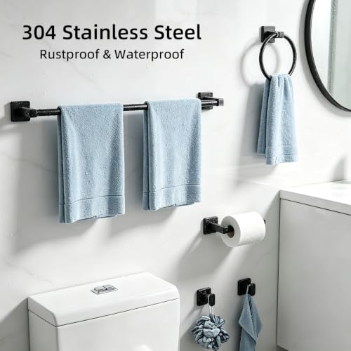5-Piece Bathroom Hardware Accessories Set Matte Black Towel Rack Toilet Paper Holder