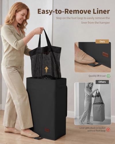 85L Laundry Hamper with Lid - Large Clothes Basket, Black - Variation of Black / 85L
