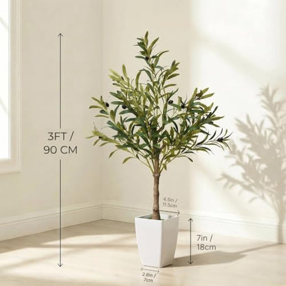 Small Faux Olive Tree 3FT with White Planter - Realistic Artificial Indoor Plant
