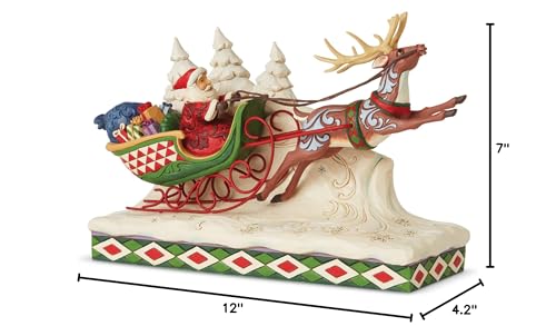 Santa Sleigh with Reindeer Figurine - 7 Inch Holiday Decor, Multicolor