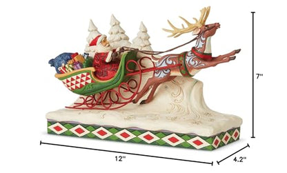 Santa Sleigh with Reindeer Figurine - 7 Inch Holiday Decor, Multicolor