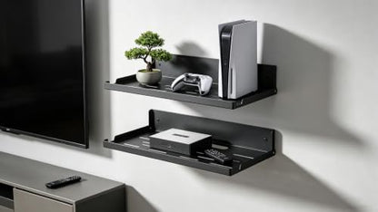 Foldable 14x8 Inch Wall Mount Router Shelf with Cable Hole - Black