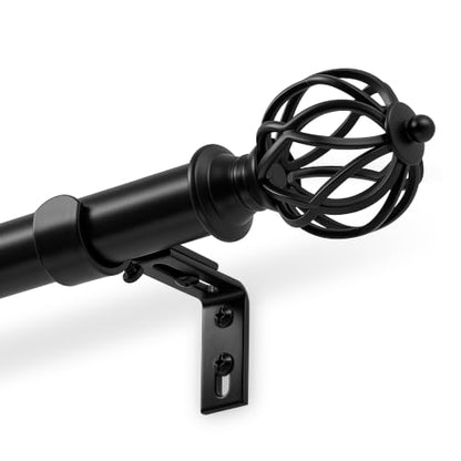 Heavy Duty Adjustable Black Curtain Rod 32-60 Inch - Modern Metal Finials
