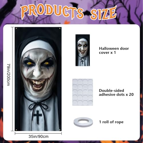 White Black Scary Nun Halloween Door Cover 79x35 in Creepy Nun Face Tapestry - Variation of THIS listing