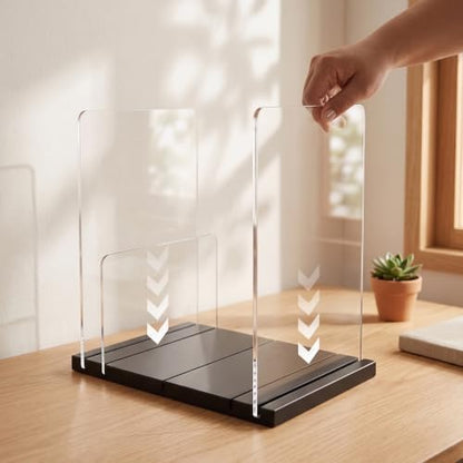 Wood Magazine Holders with Acrylic Dividers - Space-Saving Desk Organizer