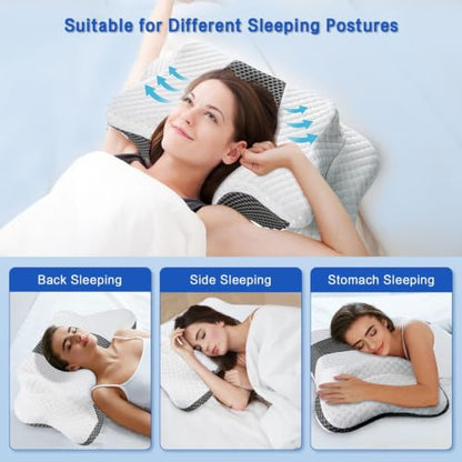 Queen Size Adjustable Cervical Pillow Dark Grey Memory Foam Neck Support