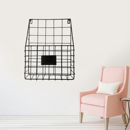 Wall Mounted Magazine Holder Basket with Label Slot - Iron Storage Rack