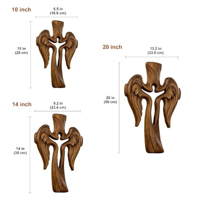 Retro Wooden Angel Cross Wall Decor - 13.8 Inch Handcrafted Jesus Crucifix