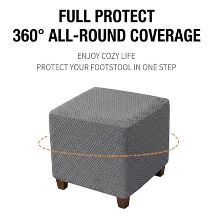 Elastic Stretch Jacquard Ottoman Cover Black - Anti Slip, Washable, Adjustable Square Storage Footstool Slipcover for 13-18 Inch Cube Ottomans