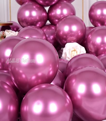 AULE 50Pcs Metallic Hot Pink 5-Inch Latex Balloons - Party Decorations