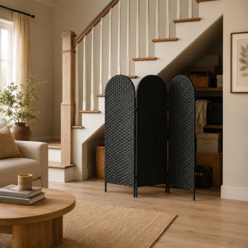 3 Panel Short Room Divider with Metal Frame - 3 Panels Black / 120 cm Tall