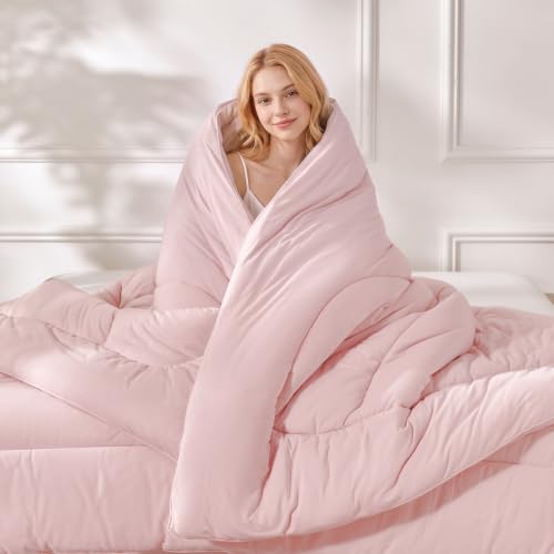 Pink Twin Ultra-Soft Jersey Knit Comforter - Lightweight All-Season Down Alternative