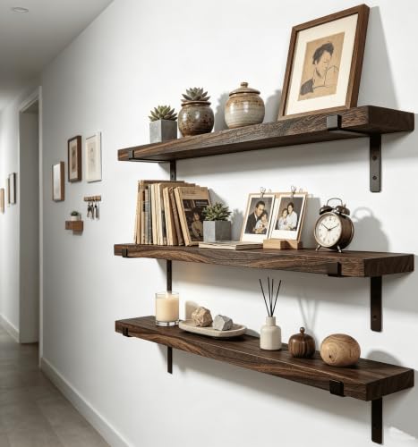 Farmhouse Rustic Wood Floating Shelves Set of 4 - 24 Inch Wall Storage