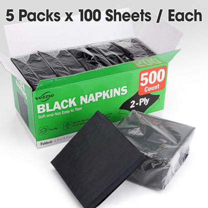 Black Cocktail Napkins Bulk Pack - 2-Ply Disposable Paper for Parties & Bar