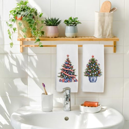 Patriotic Christmas Tree Kitchen Towels Set of 2 - Color 15