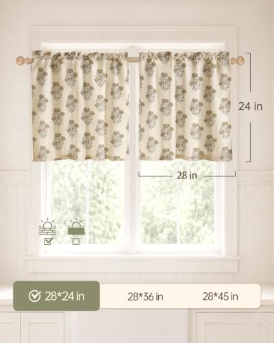 Kitchen Tier Cafe Curtains 28W x 24L Taupe Floral - Pack of 2